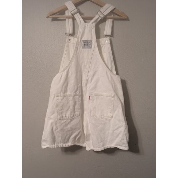 Levi's Womens Shortalls Size XS White Denim Square Neck Pockets Farm Girl - Picture 2 of 11